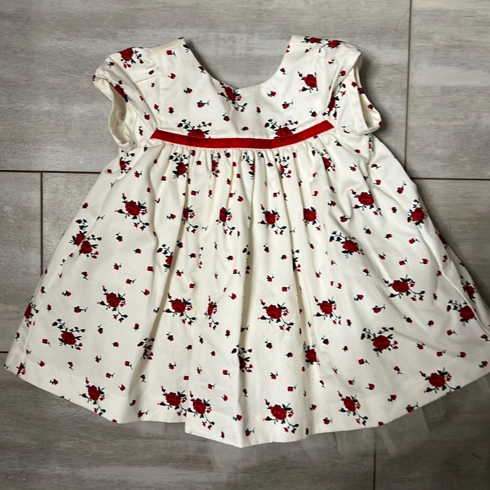 Janie and Jack Holiday floral dress with red bow on back for 3-6month olds.